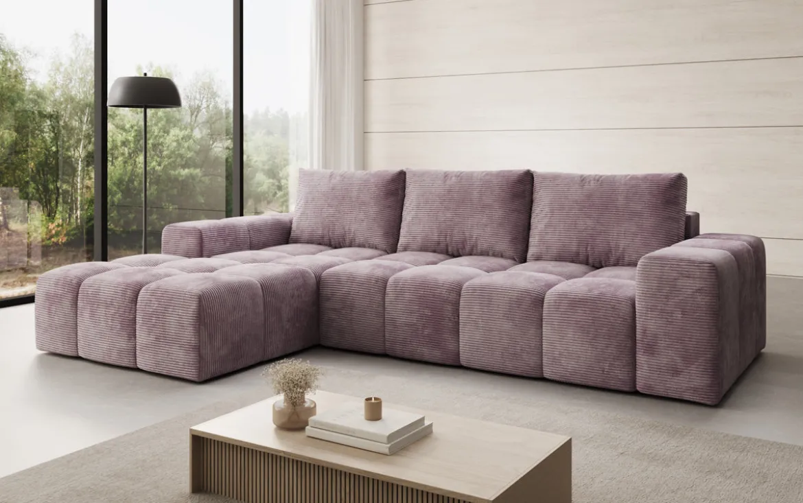 Designer Ecksofa Aila mit Schlaf- und Klappfunktion in Cord