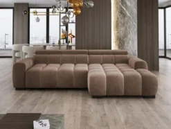 Designer Ecksofa Amalfi in Samt mit elektrischer Sitzerweiterung