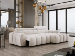 Designer Ecksofa Amalfi in Samt mit elektrischer Sitzerweiterung