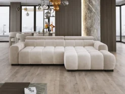 Designer Ecksofa Amalfi in Samt mit elektrischer Sitzerweiterung