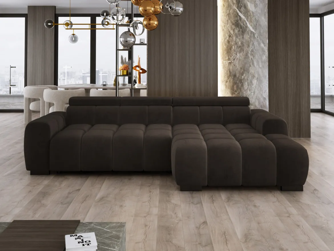 Designer Ecksofa Amalfi in Samt mit elektrischer Sitzerweiterung