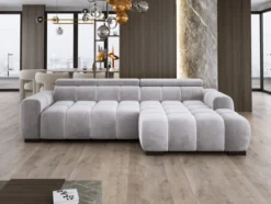 Designer Ecksofa Amalfi in Samt mit elektrischer Sitzerweiterung