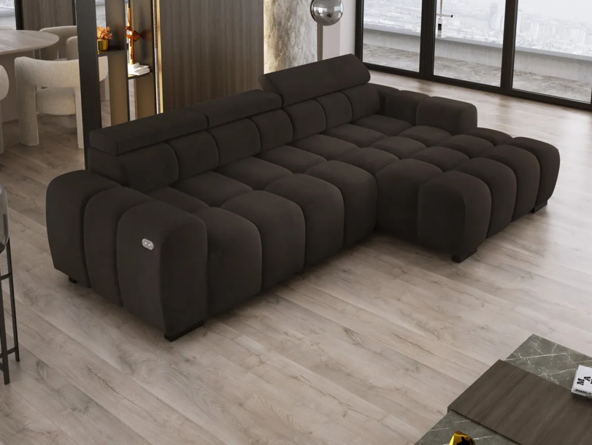Designer Ecksofa Amalfi in Samt mit elektrischer Sitzerweiterung