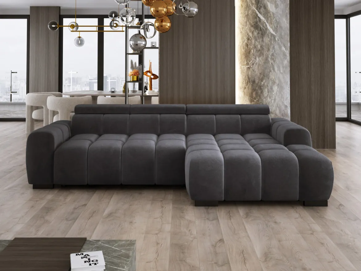 Designer Ecksofa Amalfi in Samt mit elektrischer Sitzerweiterung