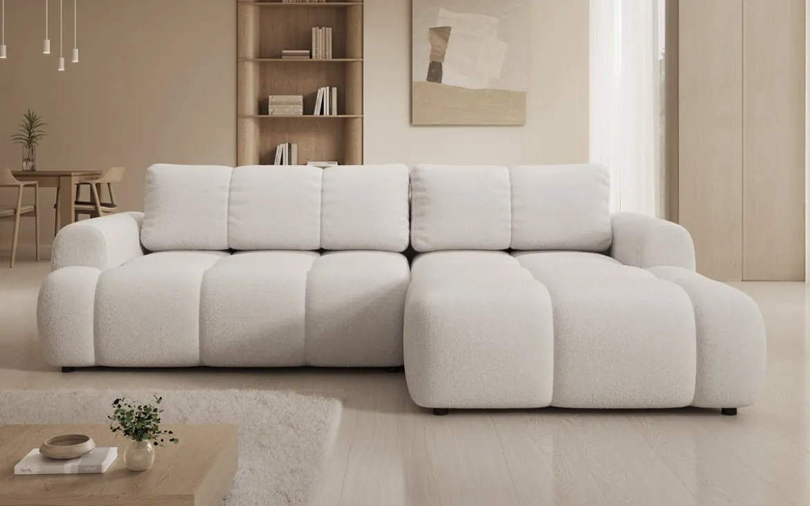 Designer Ecksofa Analfi mit Schlaf- und Klappfunktion in Bouclé