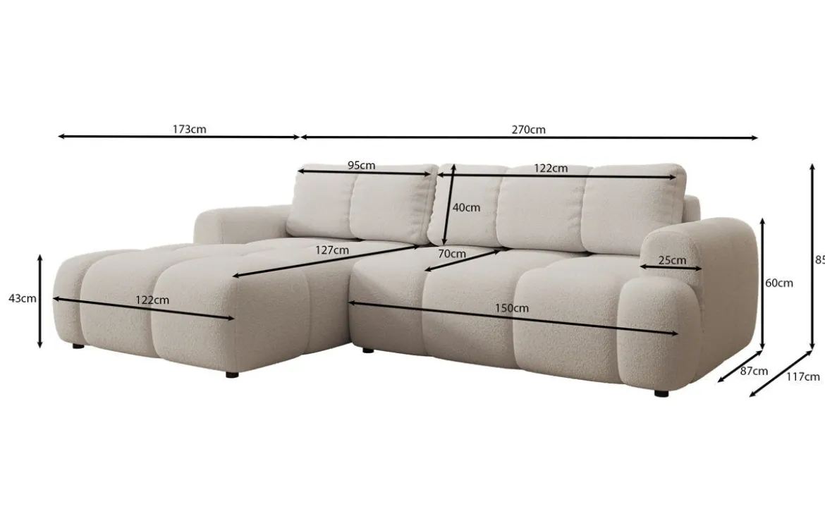 Designer Ecksofa Analfi mit Schlaf- und Klappfunktion in Bouclé
