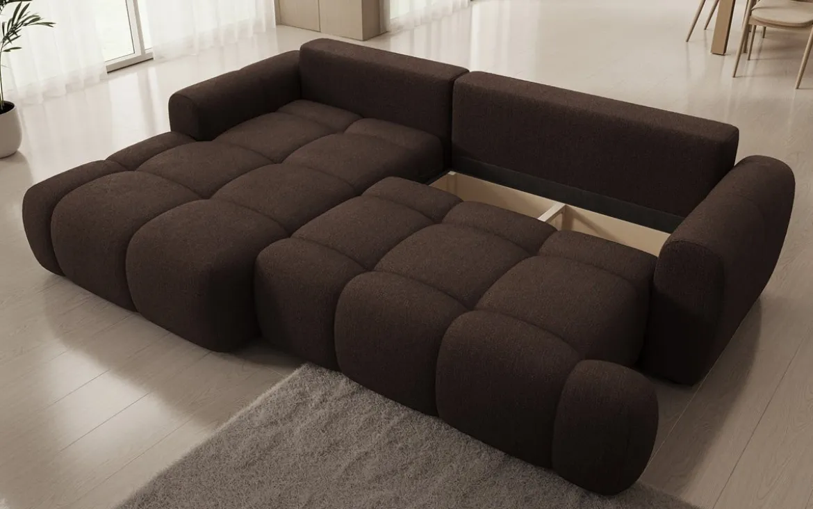 Designer Ecksofa Analfi mit Schlaf- und Klappfunktion in Bouclé