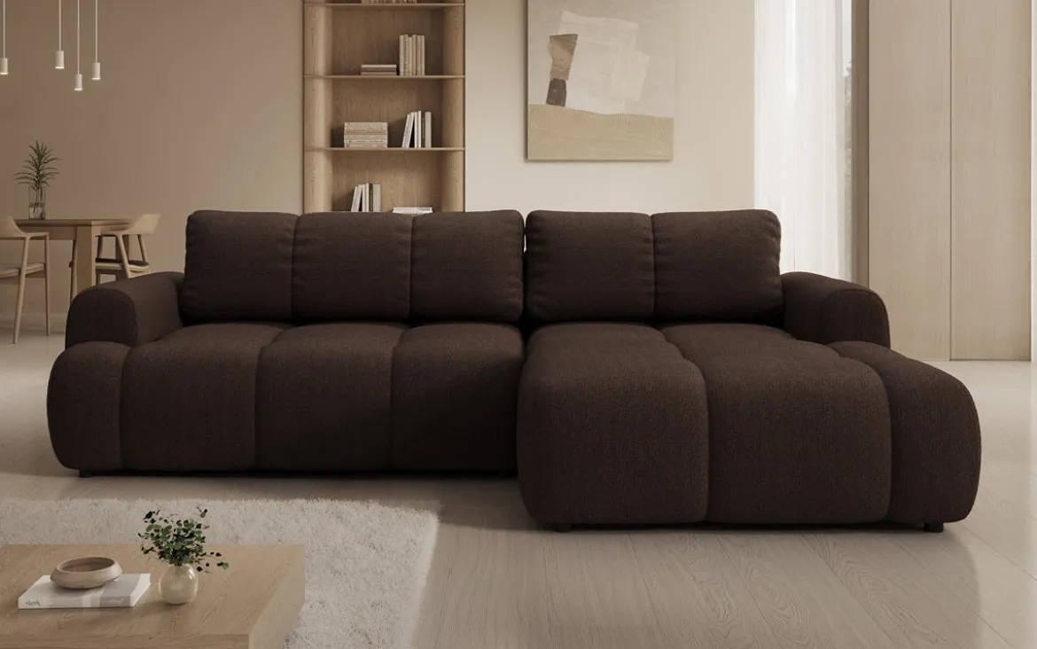 Designer Ecksofa Analfi mit Schlaf- und Klappfunktion in Bouclé