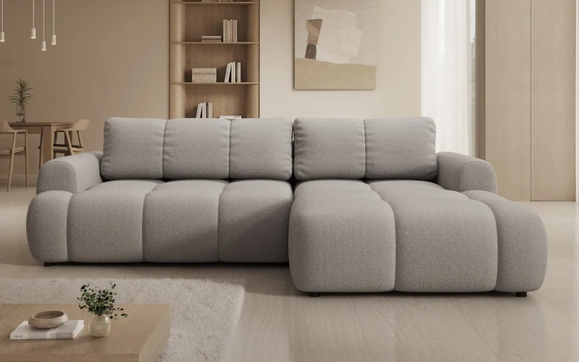 Designer Ecksofa Analfi mit Schlaf- und Klappfunktion in Bouclé