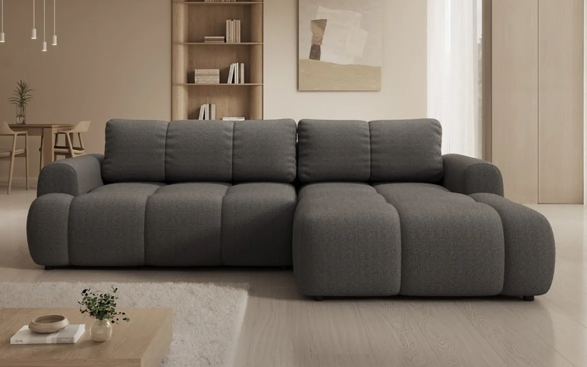 Designer Ecksofa Analfi mit Schlaf- und Klappfunktion in Bouclé