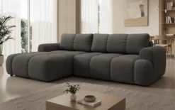 Designer Ecksofa Analfi mit Schlaf- und Klappfunktion in Bouclé
