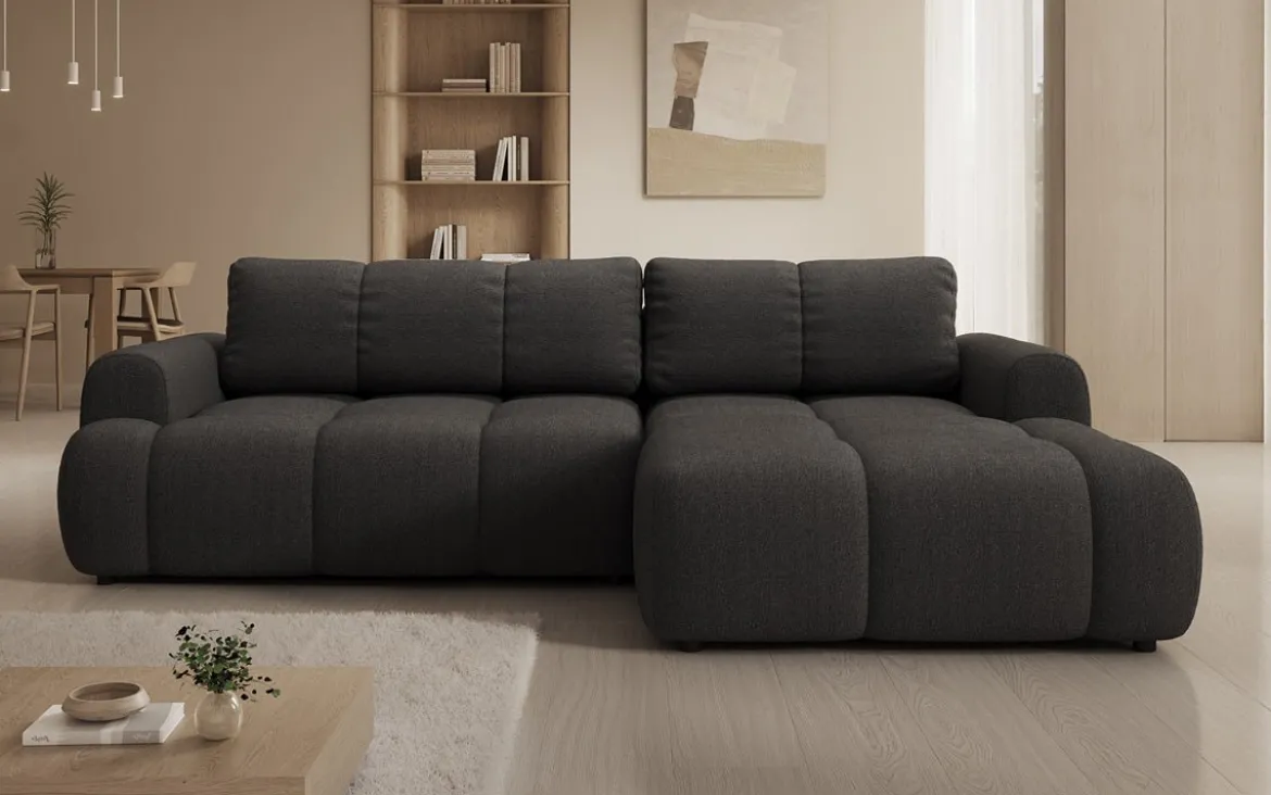 Designer Ecksofa Analfi mit Schlaf- und Klappfunktion in Bouclé