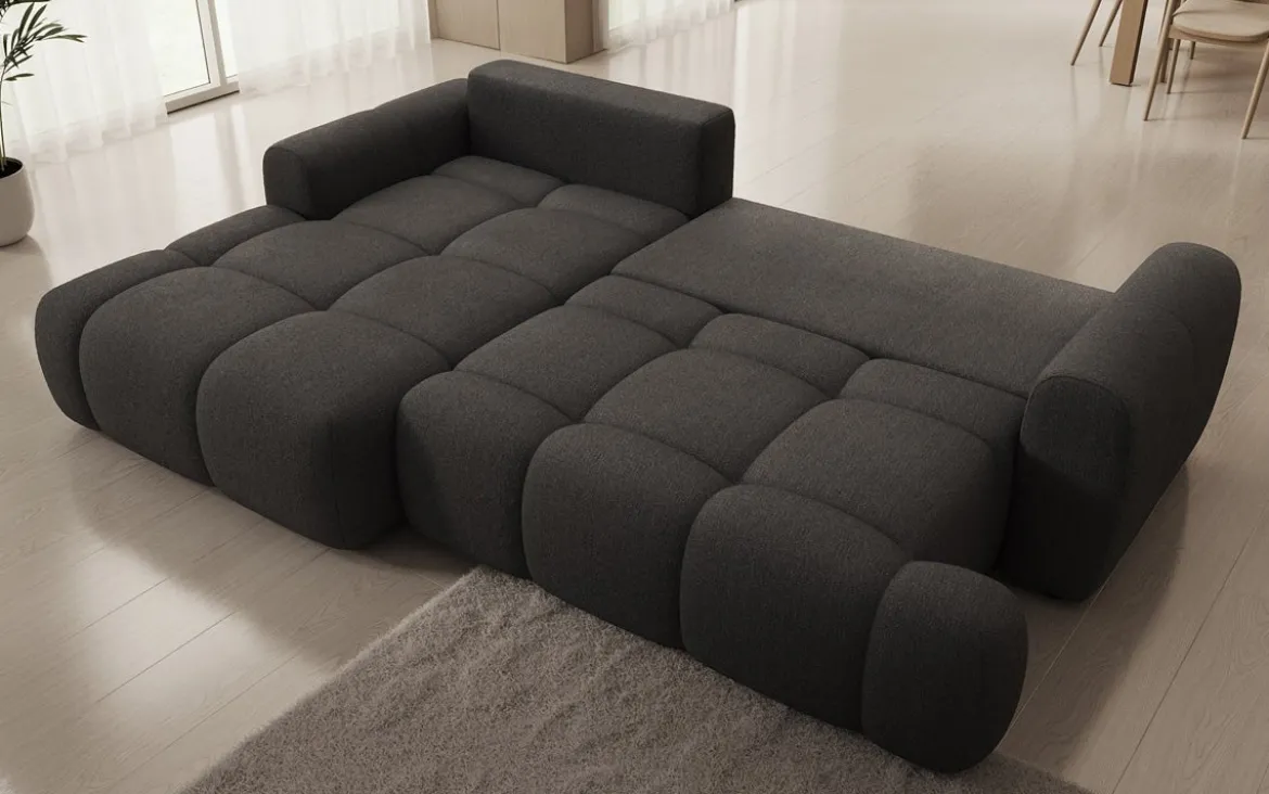 Designer Ecksofa Analfi mit Schlaf- und Klappfunktion in Bouclé