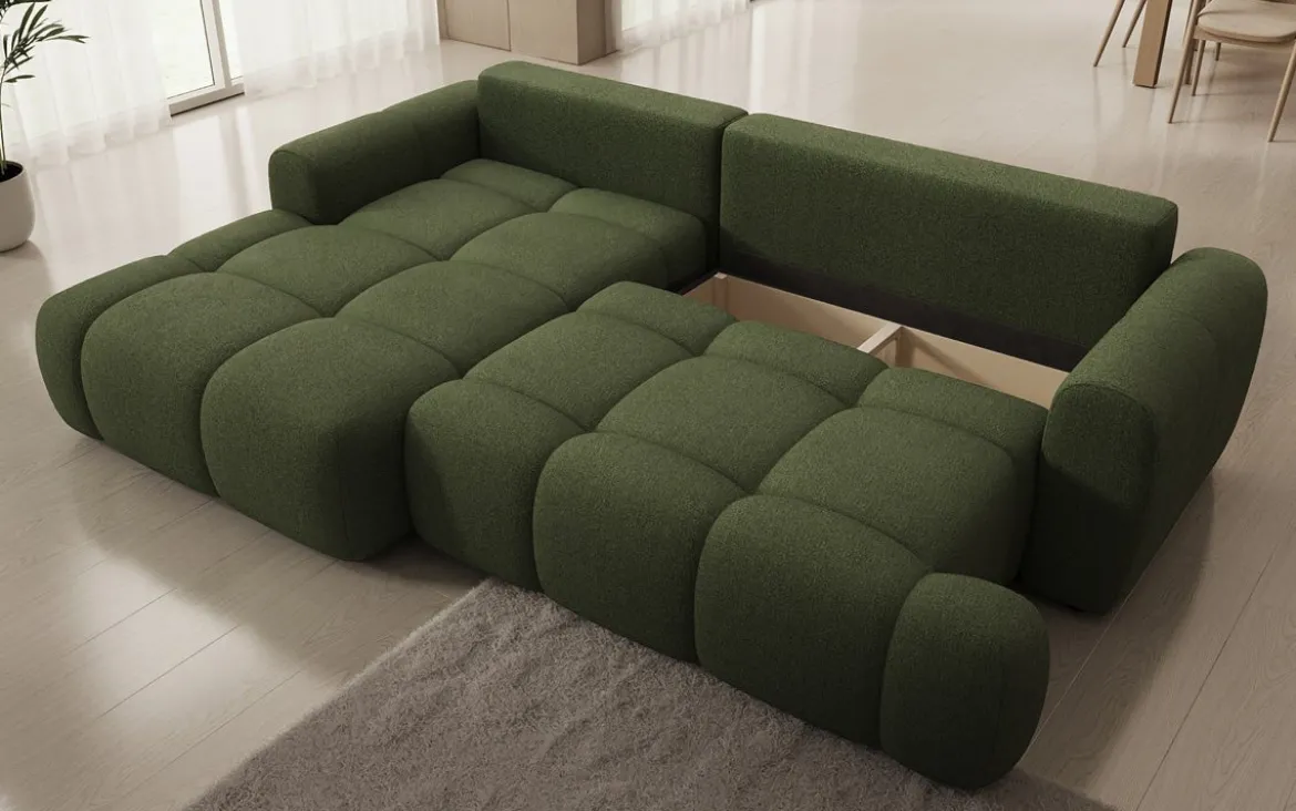 Designer Ecksofa Analfi mit Schlaf- und Klappfunktion in Bouclé
