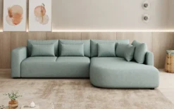 Designer Ecksofa Ando mit breiter Ottomane in Strukturstoff