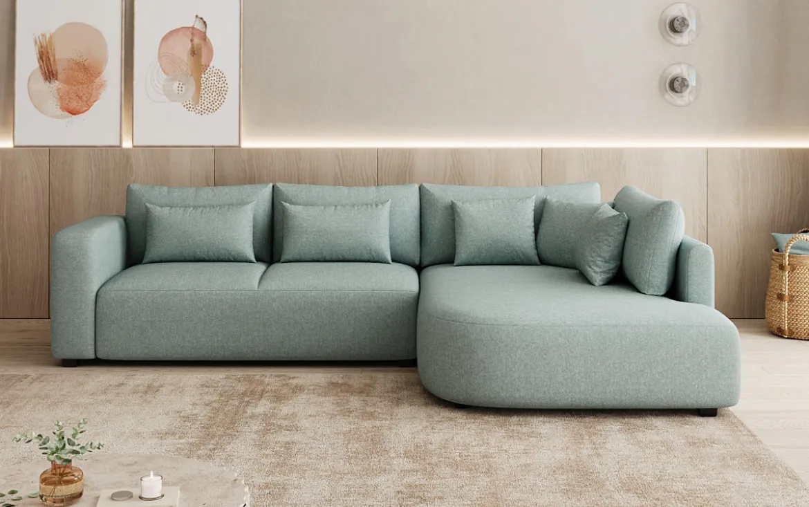 Designer Ecksofa Ando mit breiter Ottomane in Strukturstoff