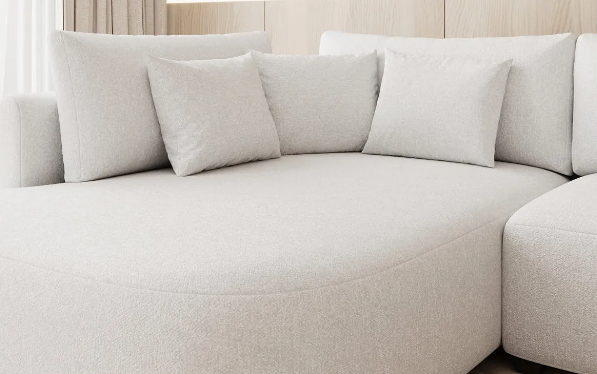 Designer Ecksofa Ando mit breiter Ottomane in Strukturstoff