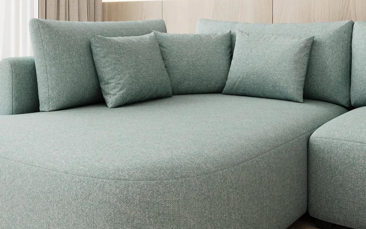 Designer Ecksofa Ando mit breiter Ottomane in Strukturstoff