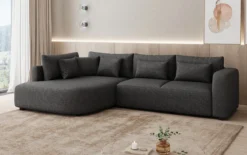 Designer Ecksofa Ando mit breiter Ottomane in Strukturstoff