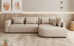 Designer Ecksofa Ando mit breiter Ottomane in Strukturstoff