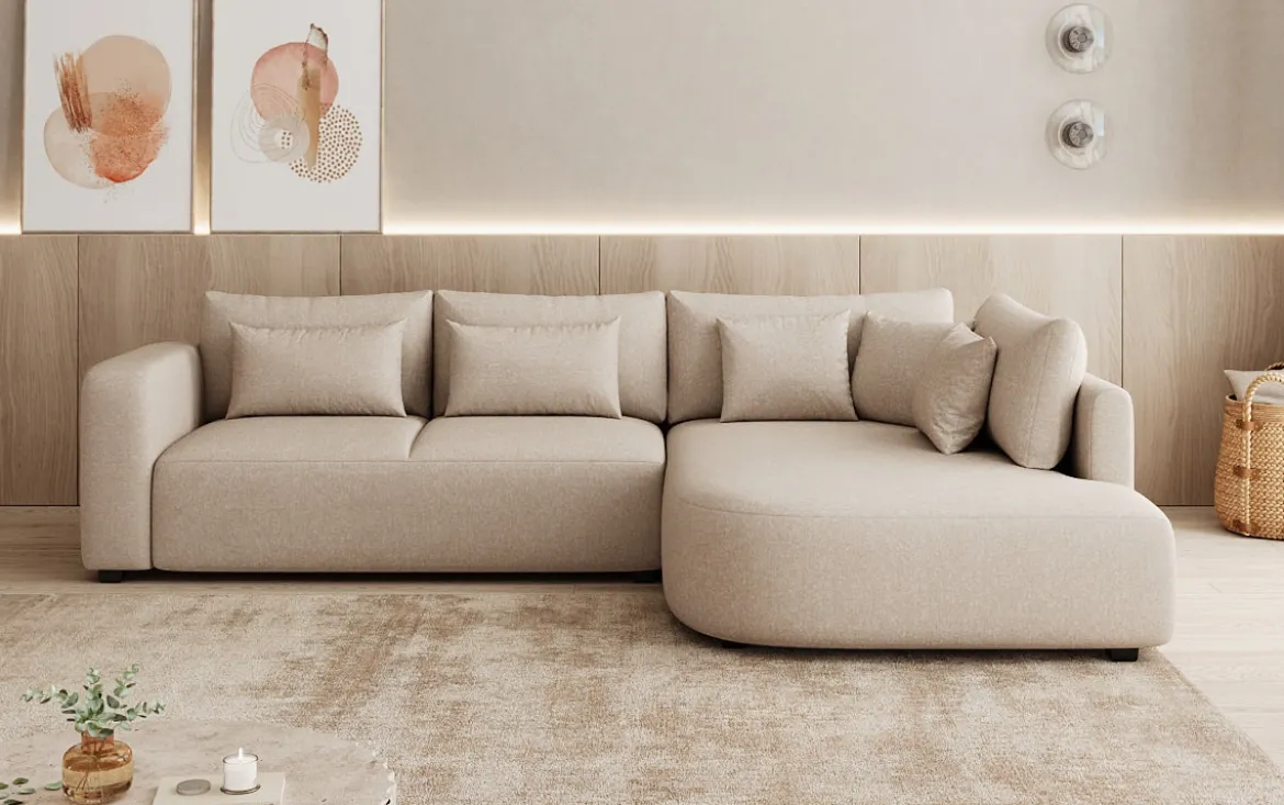 Designer Ecksofa Ando mit breiter Ottomane in Strukturstoff