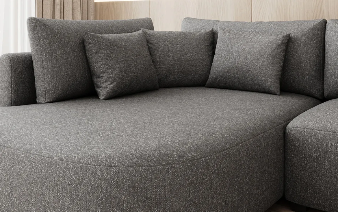 Designer Ecksofa Ando mit breiter Ottomane in Strukturstoff