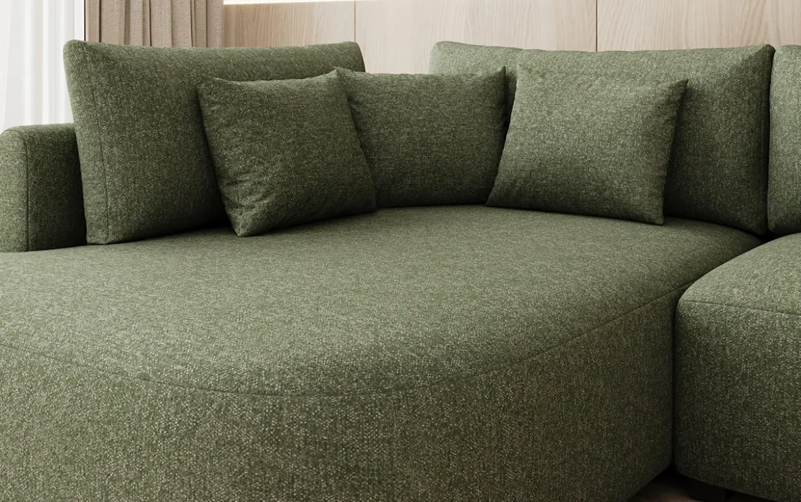 Designer Ecksofa Ando mit breiter Ottomane in Strukturstoff