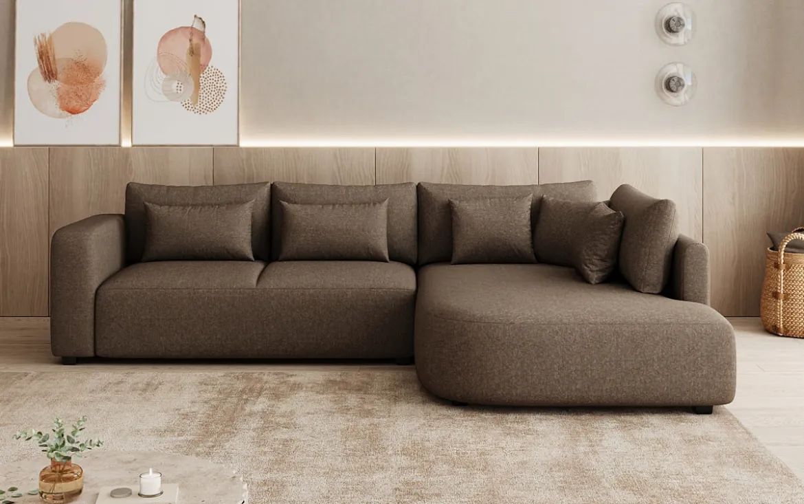 Designer Ecksofa Ando mit breiter Ottomane in Strukturstoff