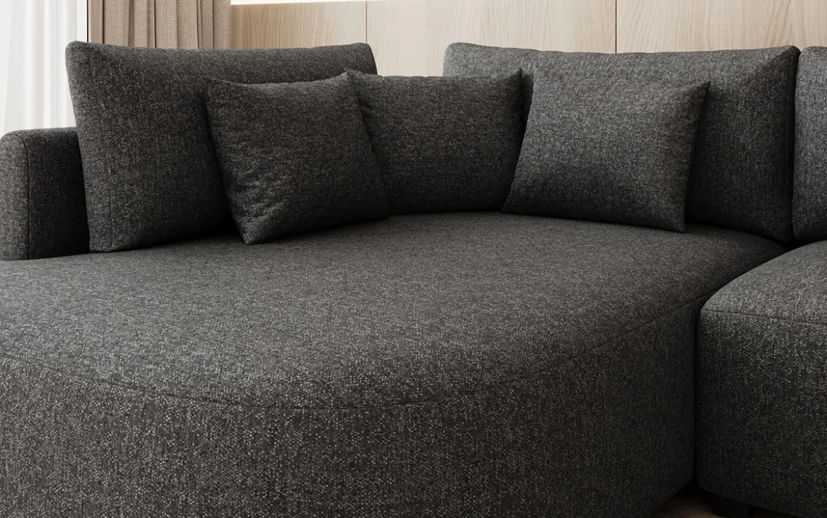 Designer Ecksofa Ando mit breiter Ottomane in Strukturstoff