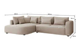 Designer Ecksofa Ando mit breiter Ottomane in Strukturstoff