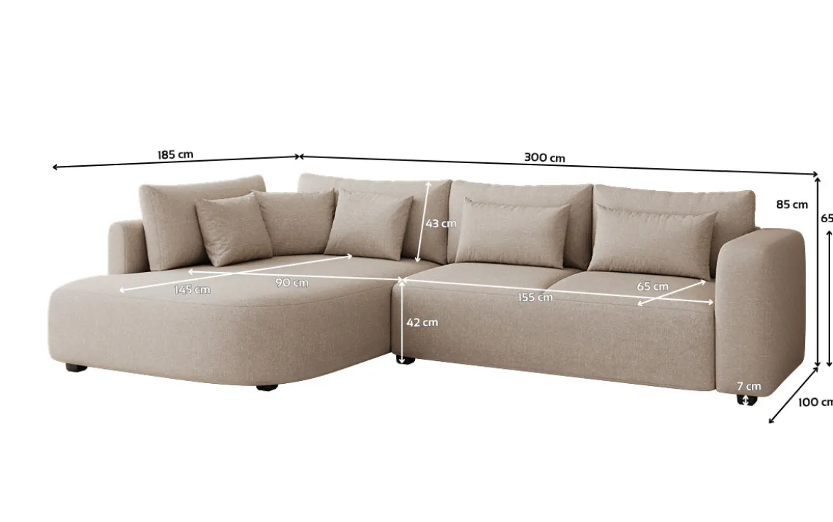 Designer Ecksofa Ando mit breiter Ottomane in Strukturstoff