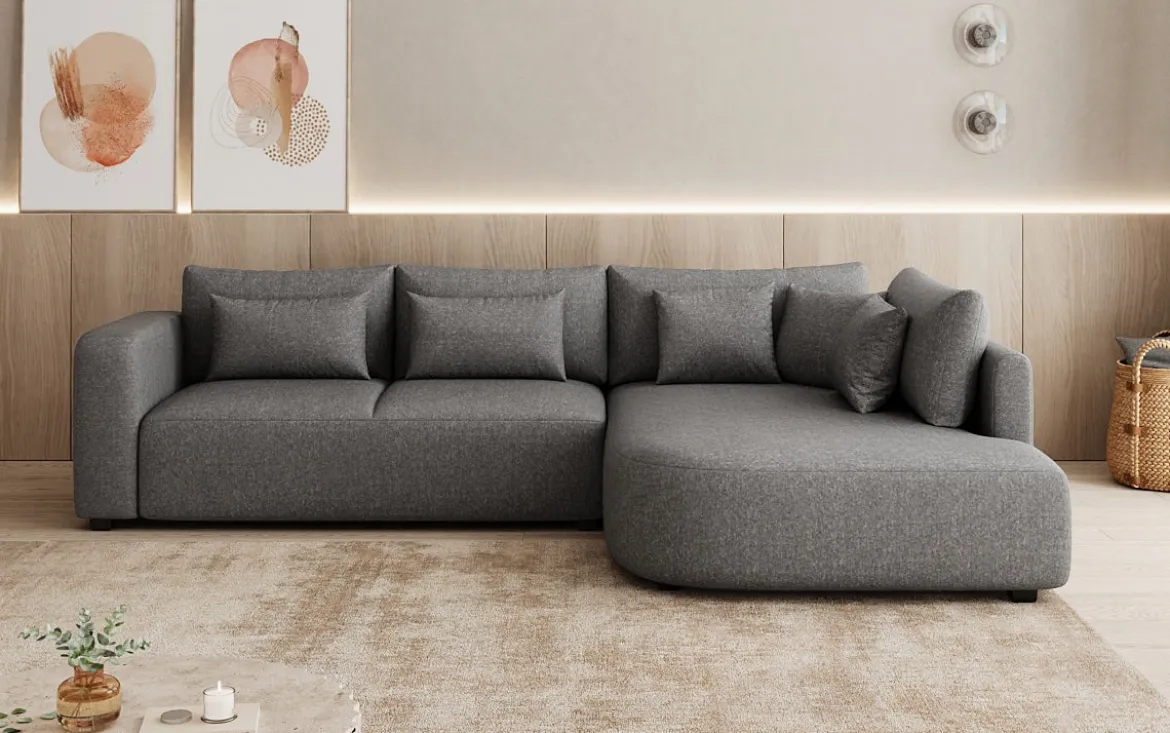 Designer Ecksofa Ando mit breiter Ottomane in Strukturstoff