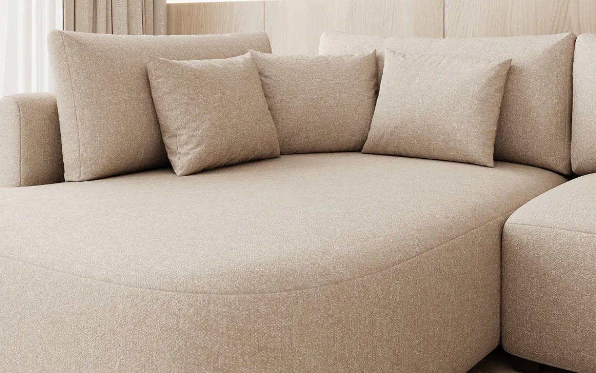 Designer Ecksofa Ando mit breiter Ottomane in Strukturstoff