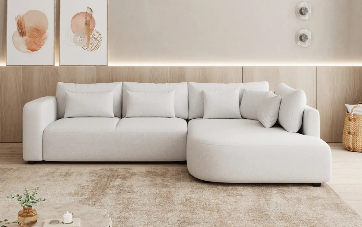 Designer Ecksofa Ando mit breiter Ottomane in Strukturstoff