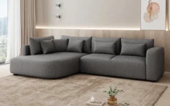Designer Ecksofa Ando mit breiter Ottomane in Strukturstoff