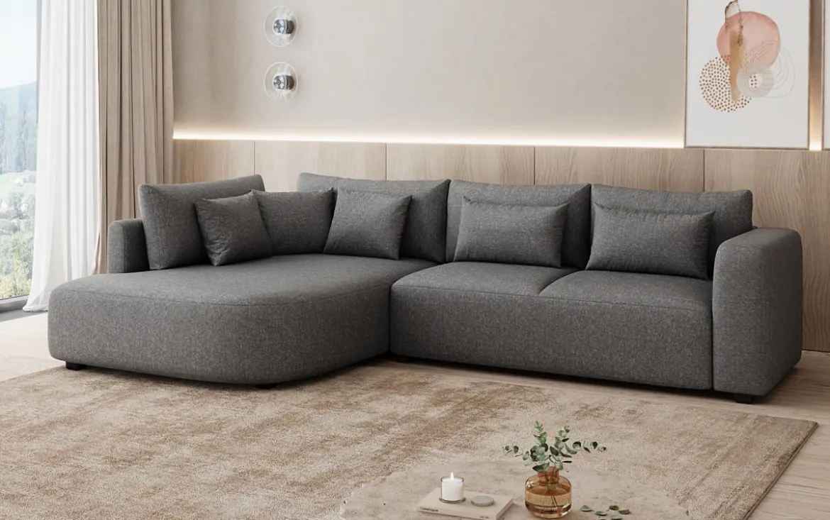Designer Ecksofa Ando mit breiter Ottomane in Strukturstoff