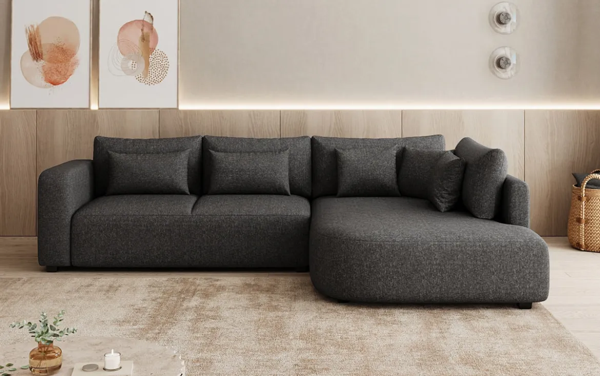 Designer Ecksofa Ando mit breiter Ottomane in Strukturstoff