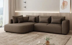 Designer Ecksofa Ando mit breiter Ottomane in Strukturstoff