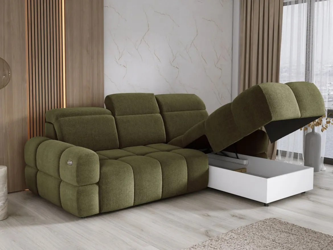 Designer Ecksofa Arosa mit elektrischer Schlaffunktion in Bouclé