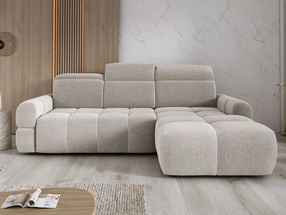 Designer Ecksofa Arosa mit elektrischer Schlaffunktion in Bouclé
