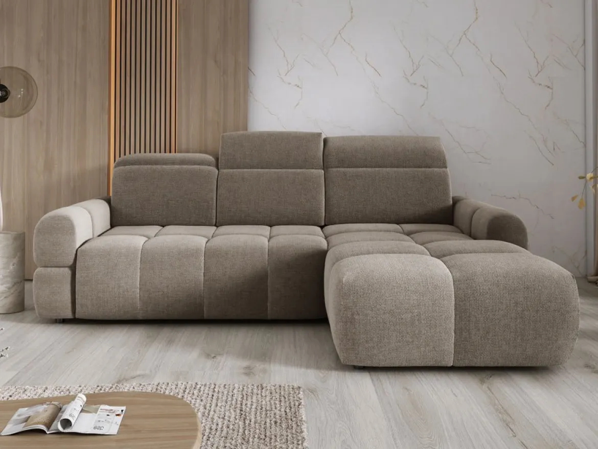 Designer Ecksofa Arosa mit elektrischer Schlaffunktion in Bouclé