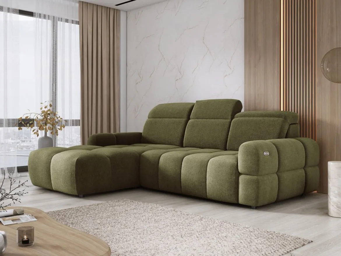Designer Ecksofa Arosa mit elektrischer Schlaffunktion in Bouclé