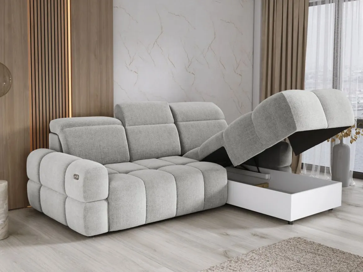 Designer Ecksofa Arosa mit elektrischer Schlaffunktion in Bouclé