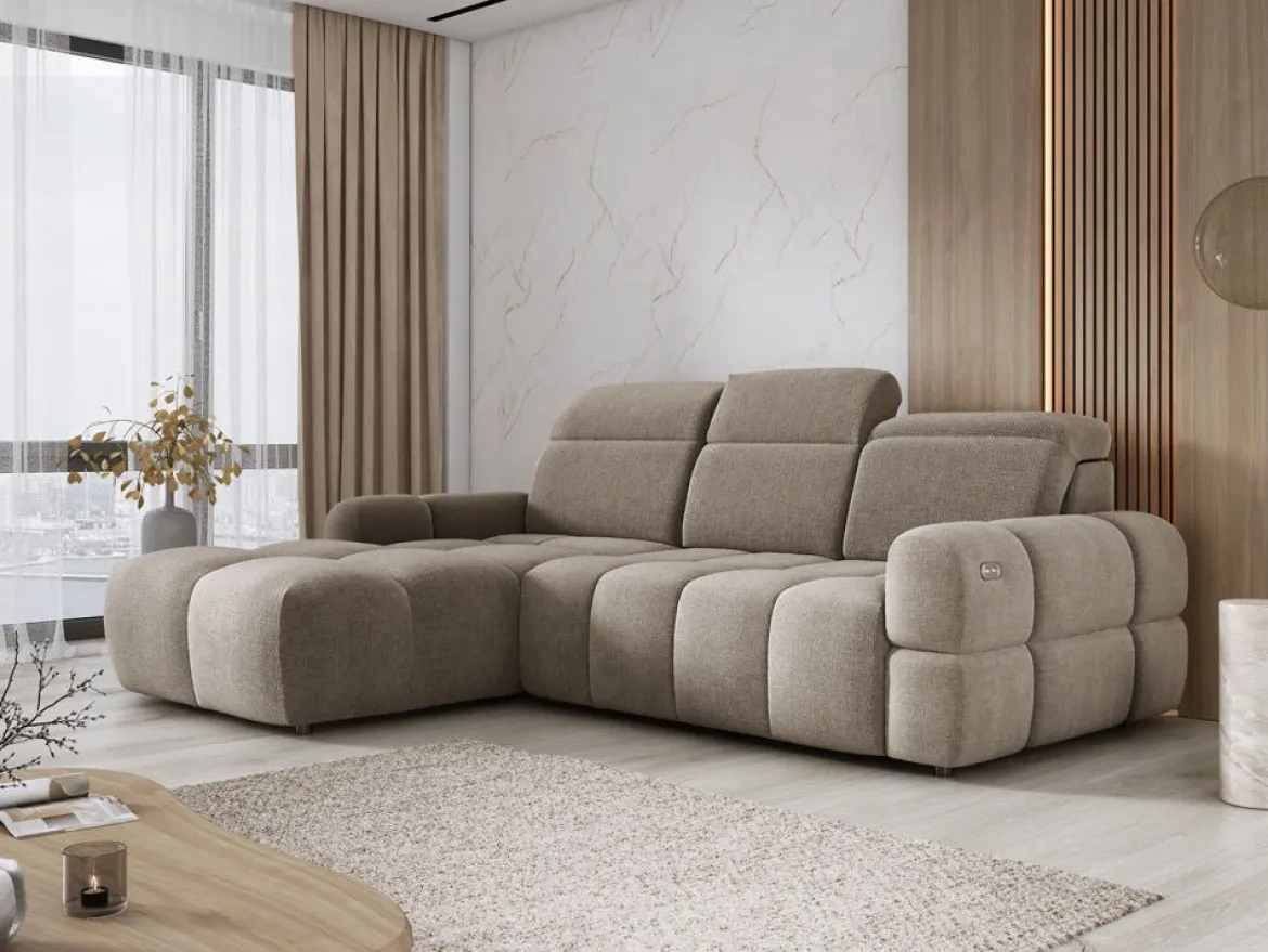Designer Ecksofa Arosa mit elektrischer Schlaffunktion in Bouclé