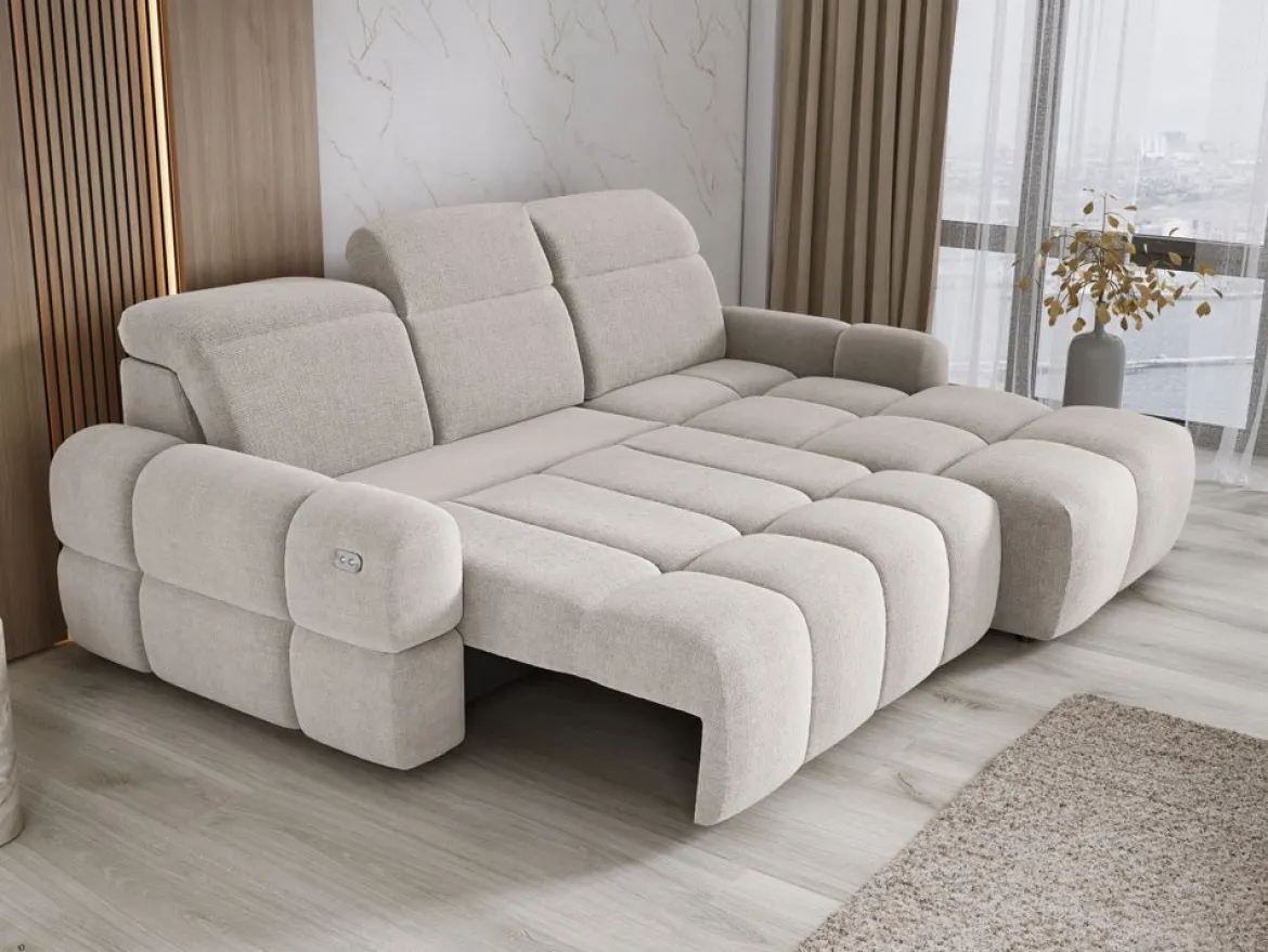 Designer Ecksofa Arosa mit elektrischer Schlaffunktion in Bouclé