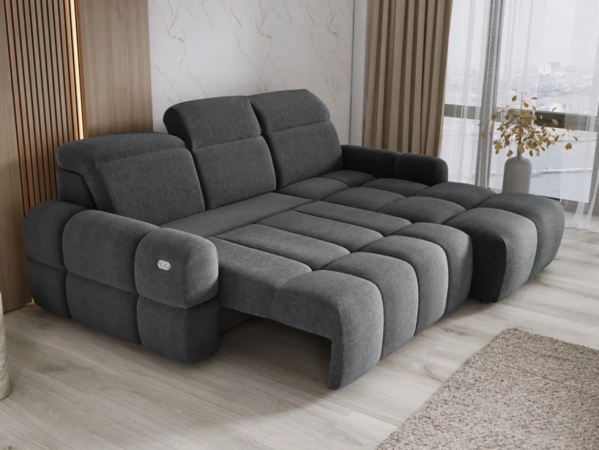 Designer Ecksofa Arosa mit elektrischer Schlaffunktion in Bouclé