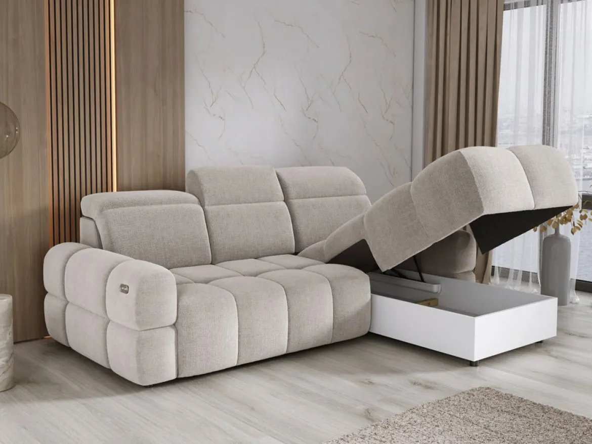 Designer Ecksofa Arosa mit elektrischer Schlaffunktion in Bouclé