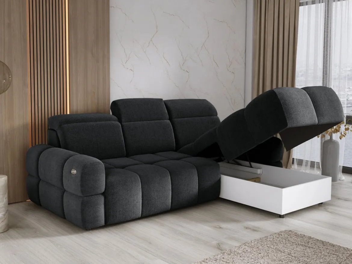 Designer Ecksofa Arosa mit elektrischer Schlaffunktion in Bouclé