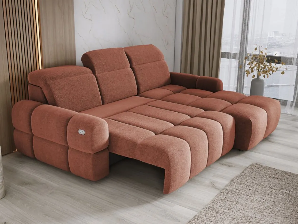 Designer Ecksofa Arosa mit elektrischer Schlaffunktion in Bouclé