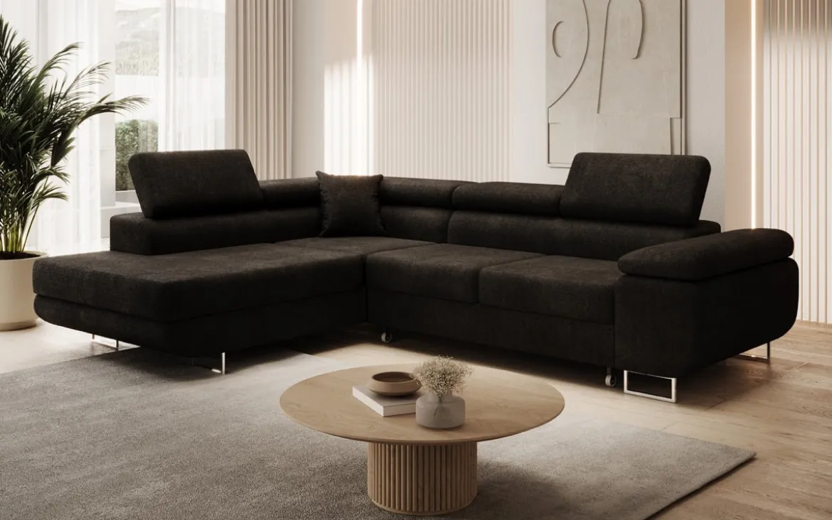 Designer Ecksofa Aston mit Schlaf- und Klappfunktion aus Bouclé